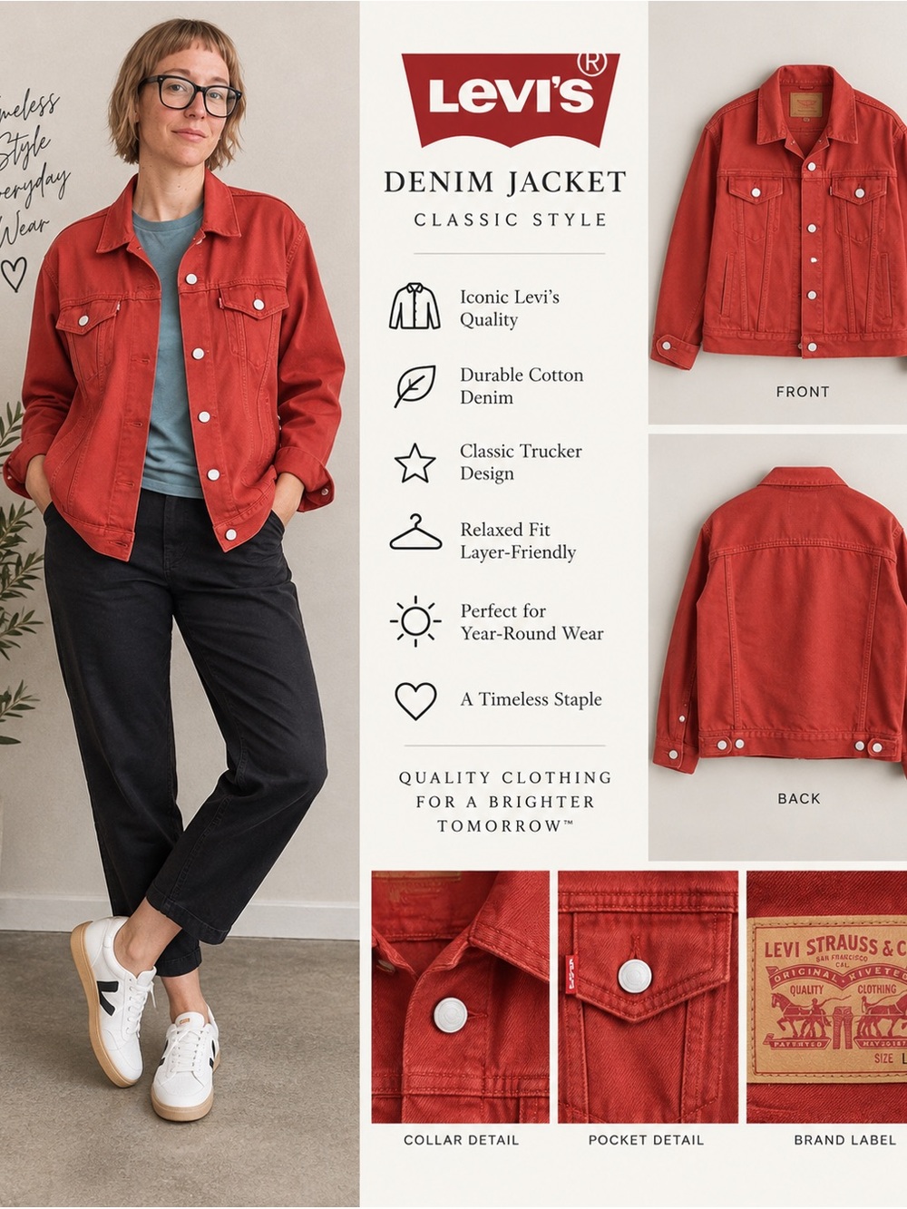 Levi's Red Denim Trucker Jacket Size L Oversized Relaxed Fit